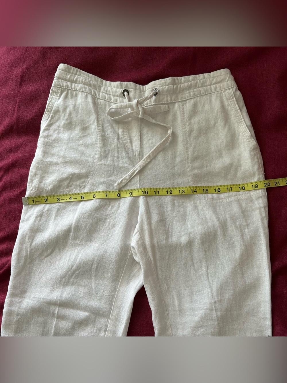 White Linen Drawstring Pants - Picture 4 of 9